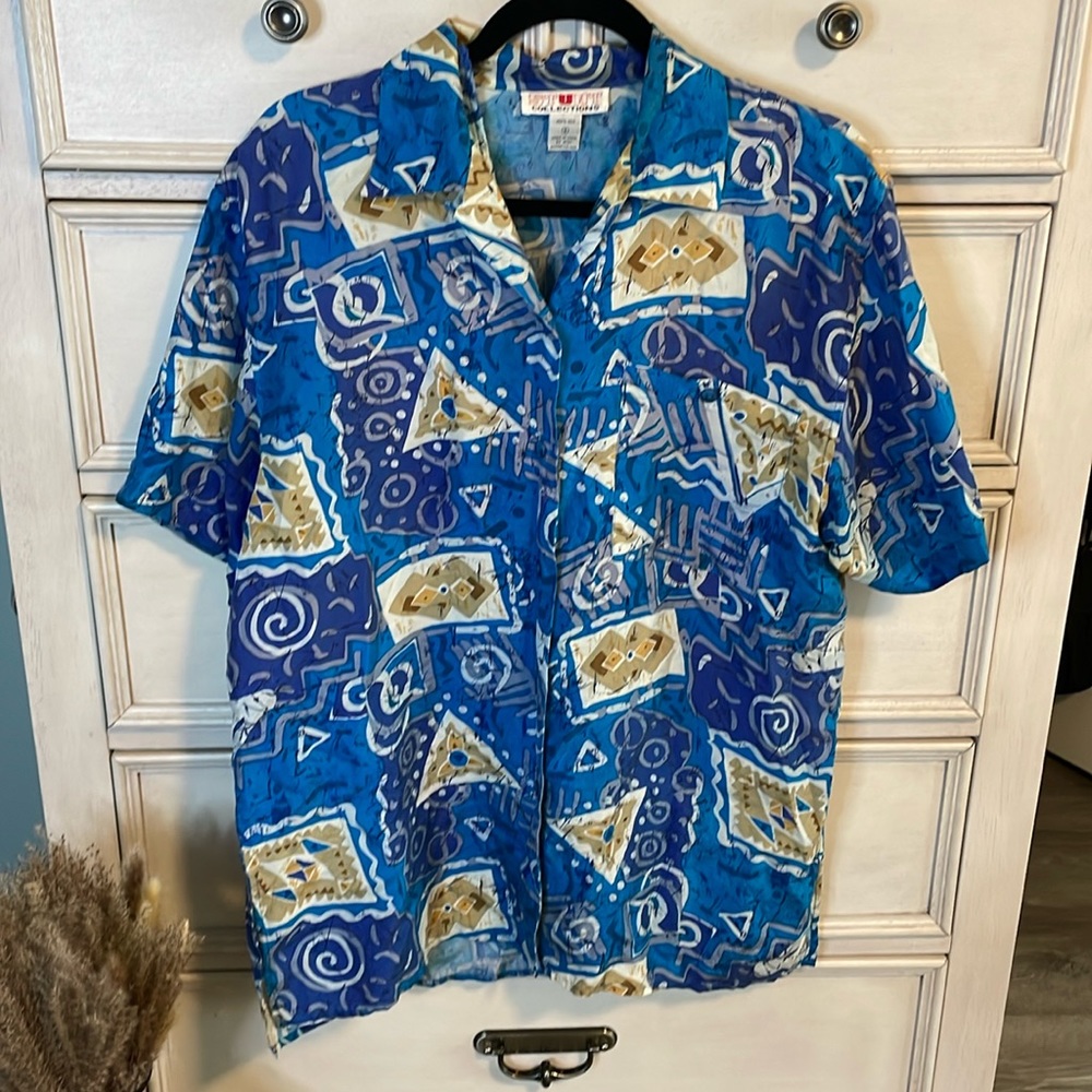 Vintage 90s stunt collection silk geometric casual shirt small